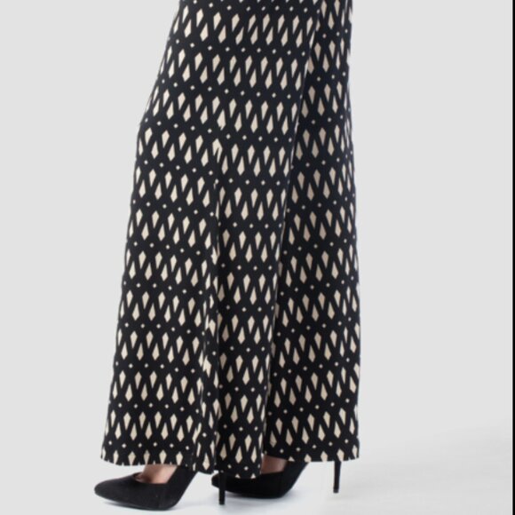 Joseph Ribkoff Black Tan Pants Size 10 Pull On Bell Flare Leg Geometric $170 NEW - Picture 14 of 14